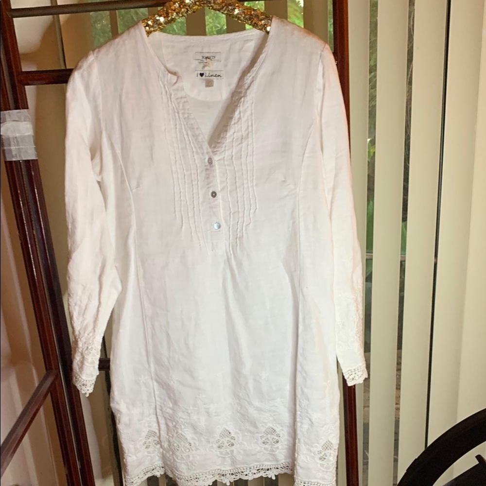 White Long Sleeve Tunic with Lace Details